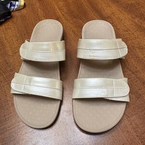 Vionic Shore Cream Metallic Double Strap Adjustable Comfort Slide Sandals 8